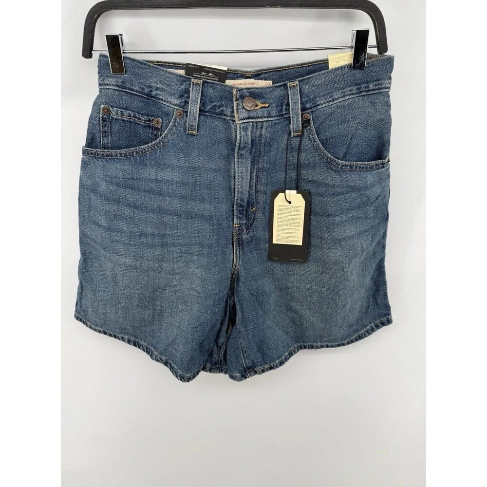 Levi's Women's Blue Lightweight Linen+Denim High Rise Baggy Shorts Size 27
